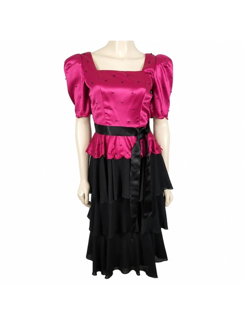 Michael Maiello for Pat Richards Vintage peplum ruffled pink black dress sz 4